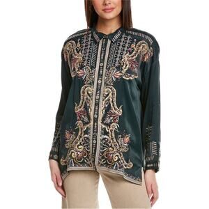 Johnny Was Green Embroidered Blouse